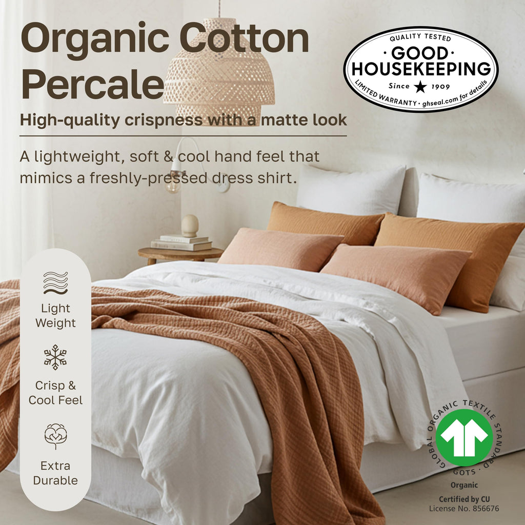 2 Pack 100% Organic Cotton Percale Sheets, White