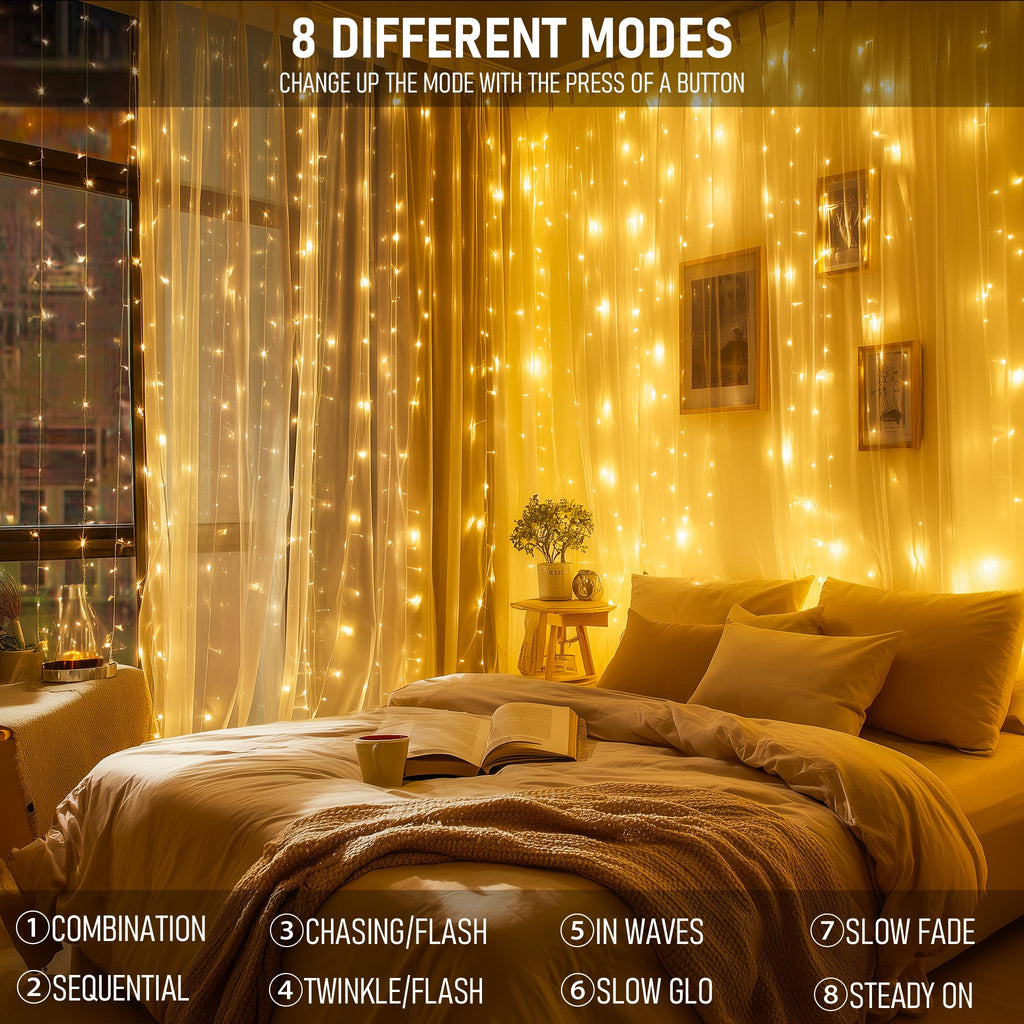 300 LED Curtain Lights, Plug in Fairy Curtain Lights, Christmas Hanging String Lights Outdoor for Window Backdrop