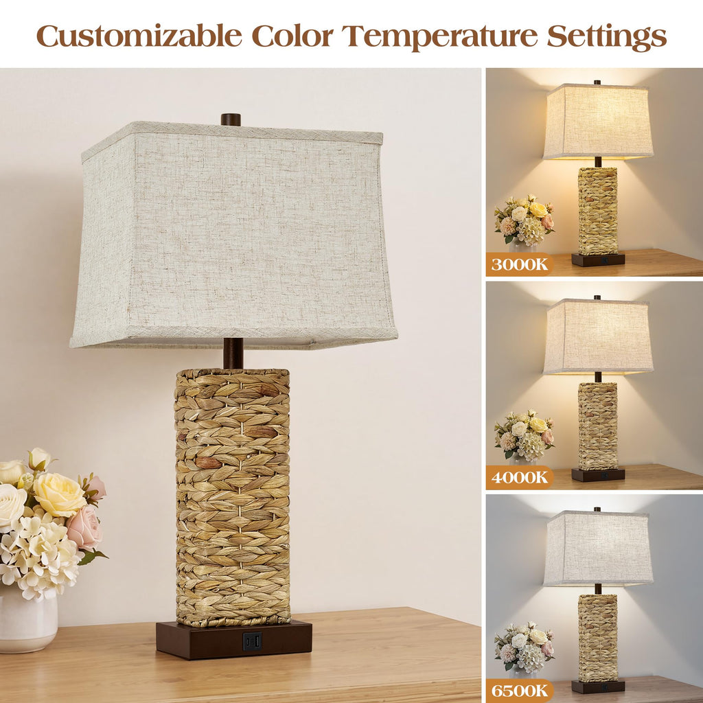 Rattan Table Lamps Set of 2, Bedside Lamps Nightstand