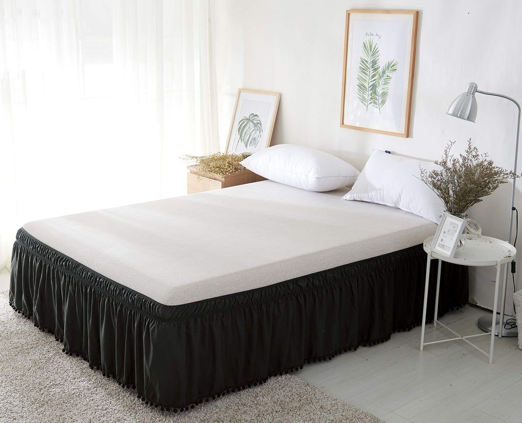 Pleated Tailored Bed Skirt - 14 Inch Drop Dust Ruffle, Soft Brushed Microfiber, Wrinkle & Fade Resistant, Queen, Black