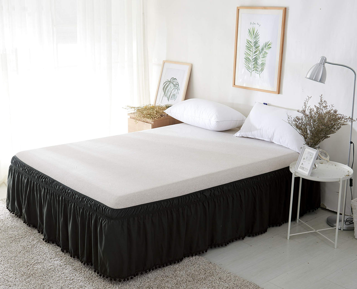 Pleated Tailored Bed Skirt - 14 Inch Drop Dust Ruffle, Soft Brushed Microfiber, Wrinkle & Fade Resistant, Queen, Black