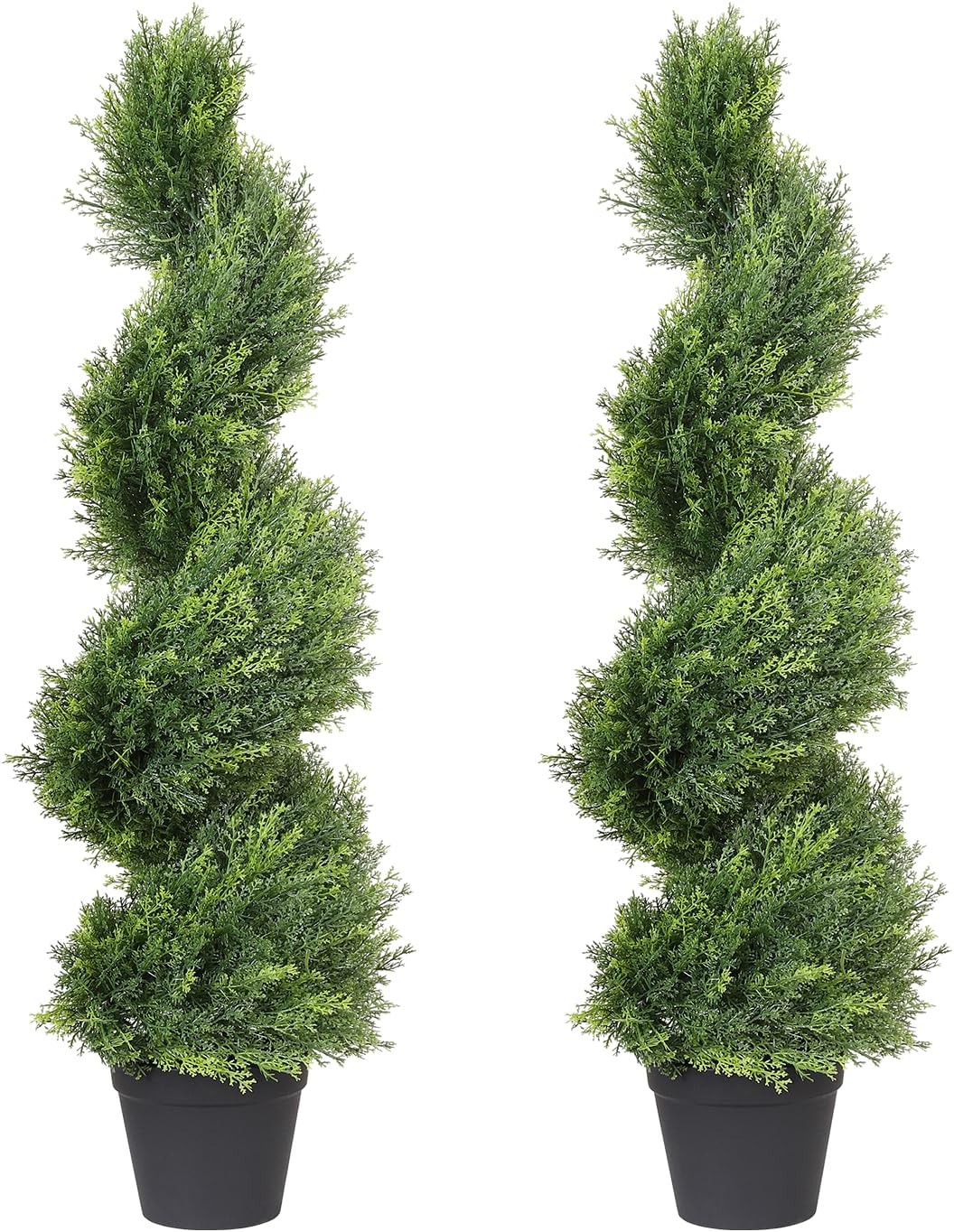 3ft Tall Spiral Topiary Trees Artificial Outdoor Set of 2 | UV Resistant Realistic Faux Cedar Cypress Fake Plants