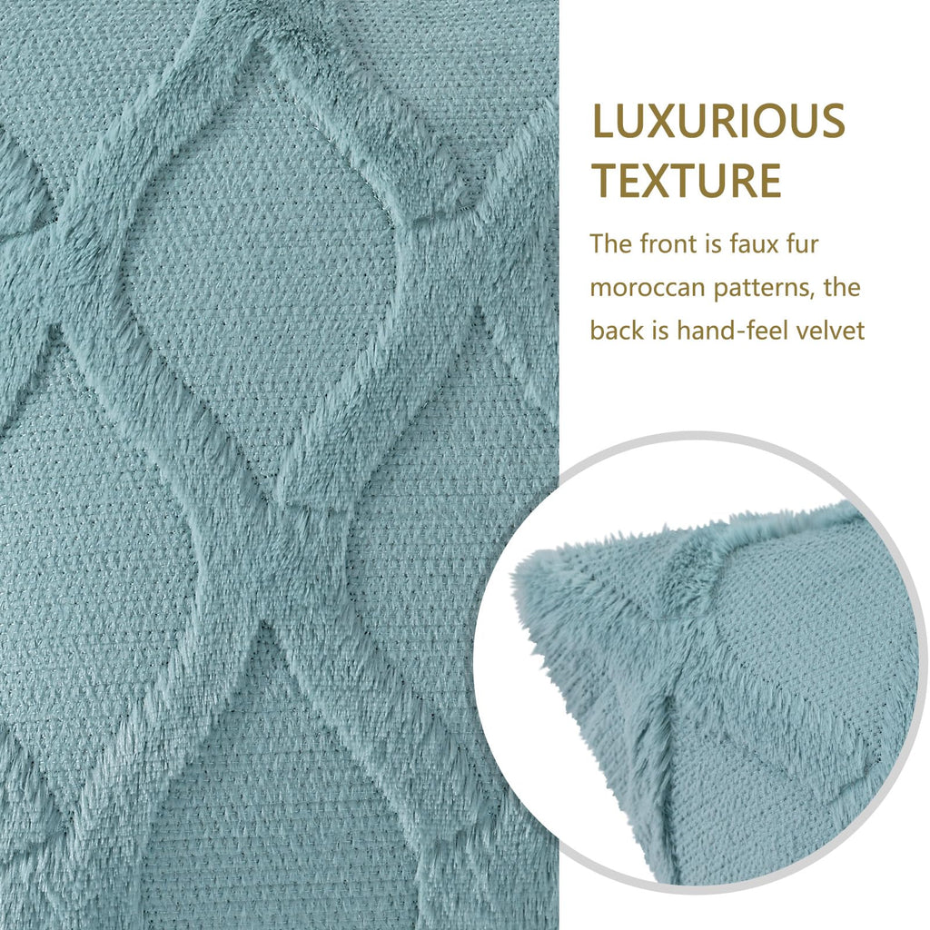 Fall Faux Fur Aqua Throw Pillow Covers 18x18 Set of 2