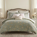 Lyon Teal Duvet Cover Set - Duvet (106x94in) and 2 Shams (20x36in) - Toile Bird Floral Design - Teal
