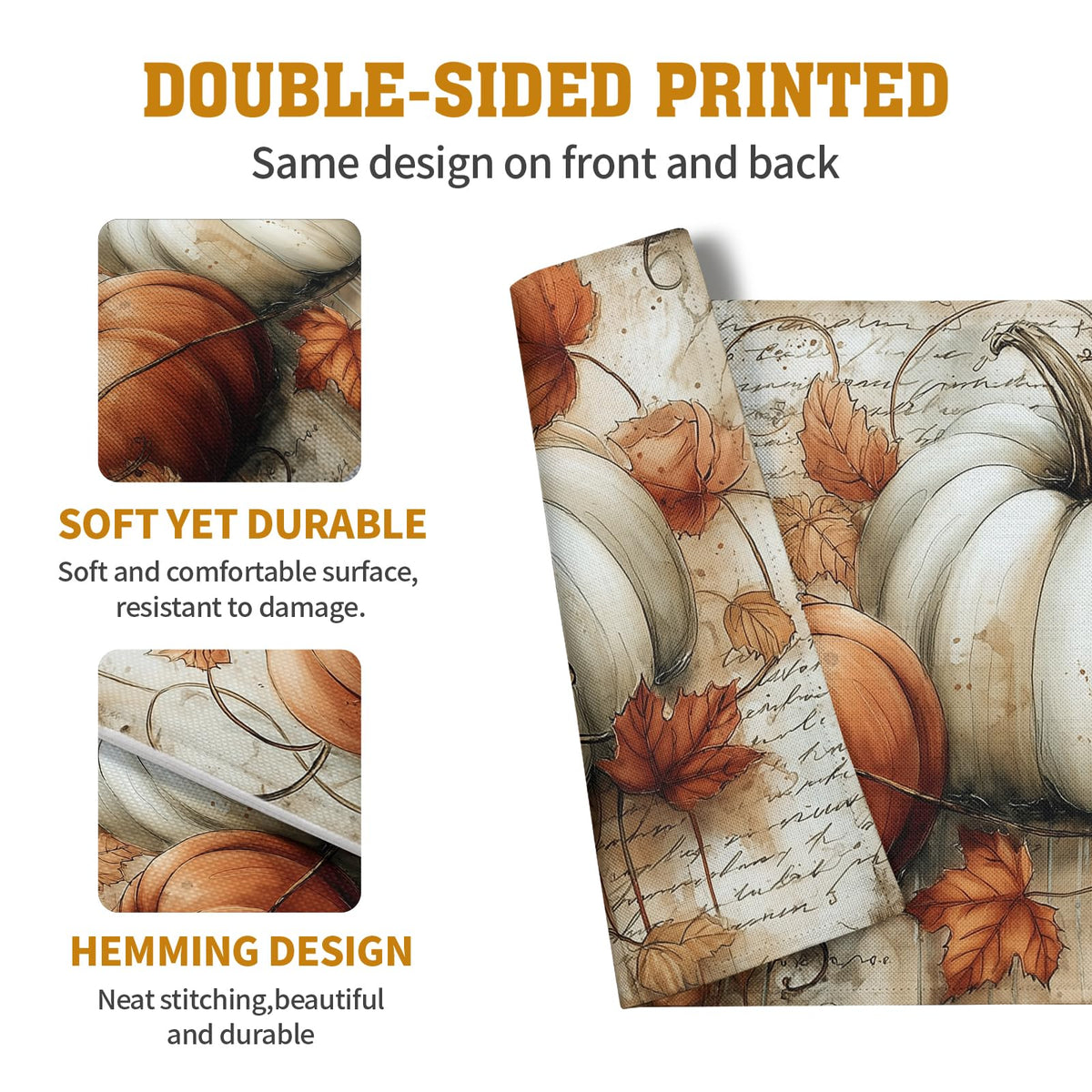 Fall Vintage Pumpkin Leaves Placemats Set of 4 Autumn Thanksgiving Harvest Linen Dinner Place Mats 12x18 Burnt Orange