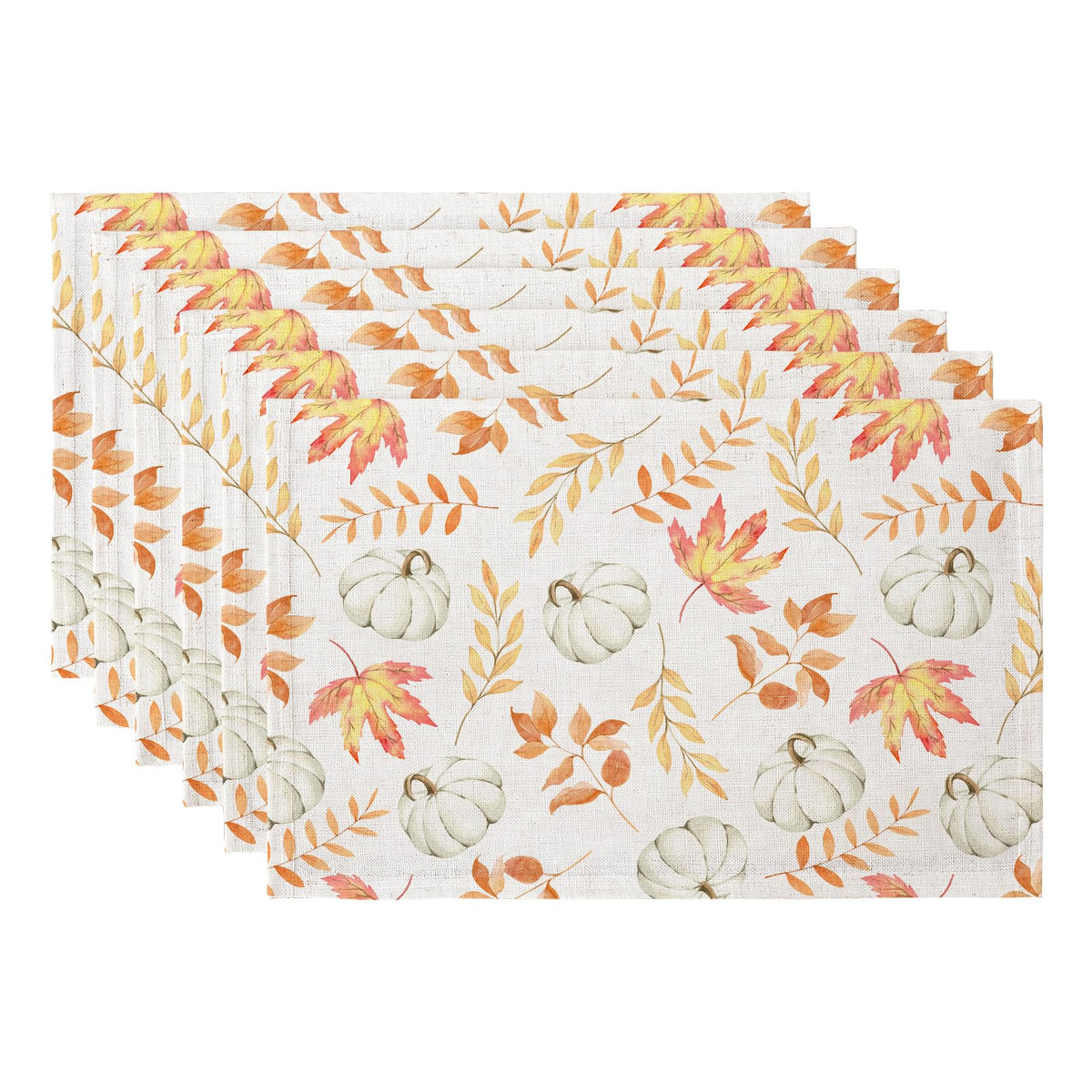 Fall Placemats Set of 6, 12"x18" Linen Place Mats, Maple Pumpkins