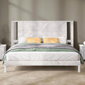 Modern Solid Wood Bed Frame with Headboard, Rustic White
