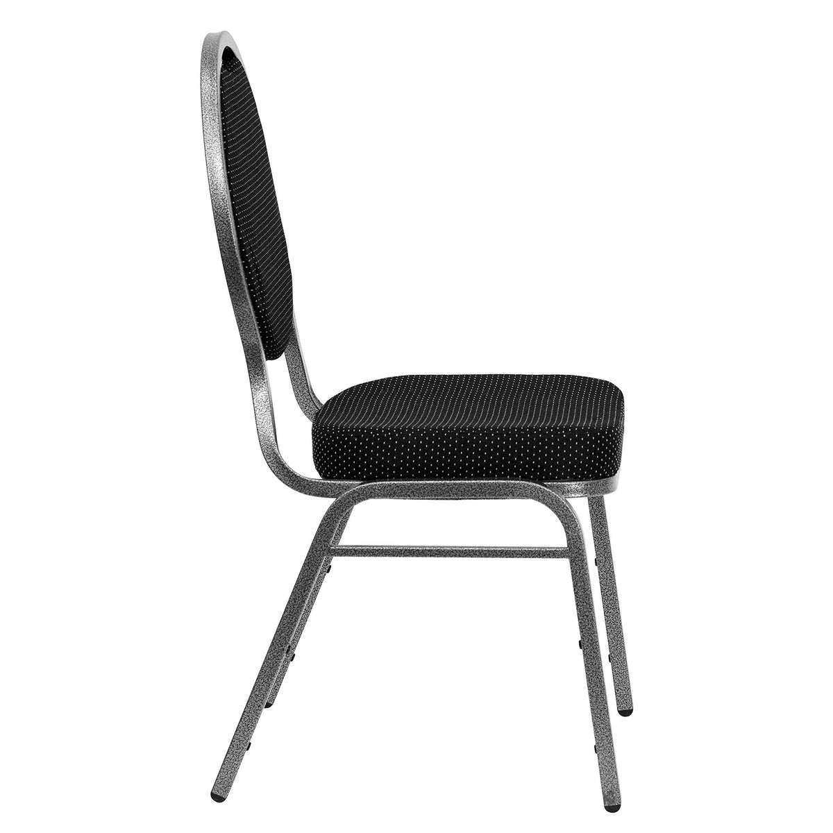 4 Pack HERCULES Series Teardrop Back Stacking Banquet Chair in Black Patterned Fabric - Silver Vein Frame