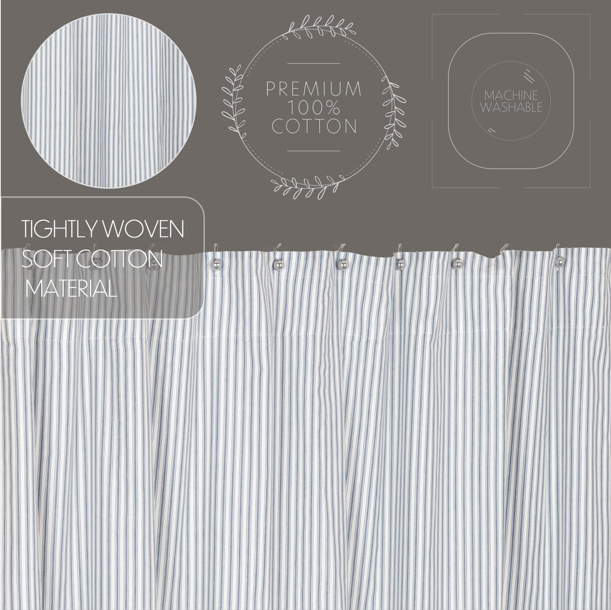 Sawyer Mill Blue Decorative Farmhouse Ticking Stripe Buttonholes 72x72