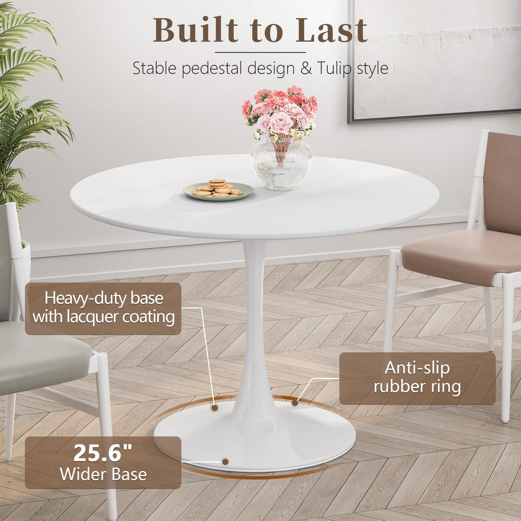 Inspired Saarinen Style 42" Round Tulip Table with Thickened Tabletop & Metal Pedestal