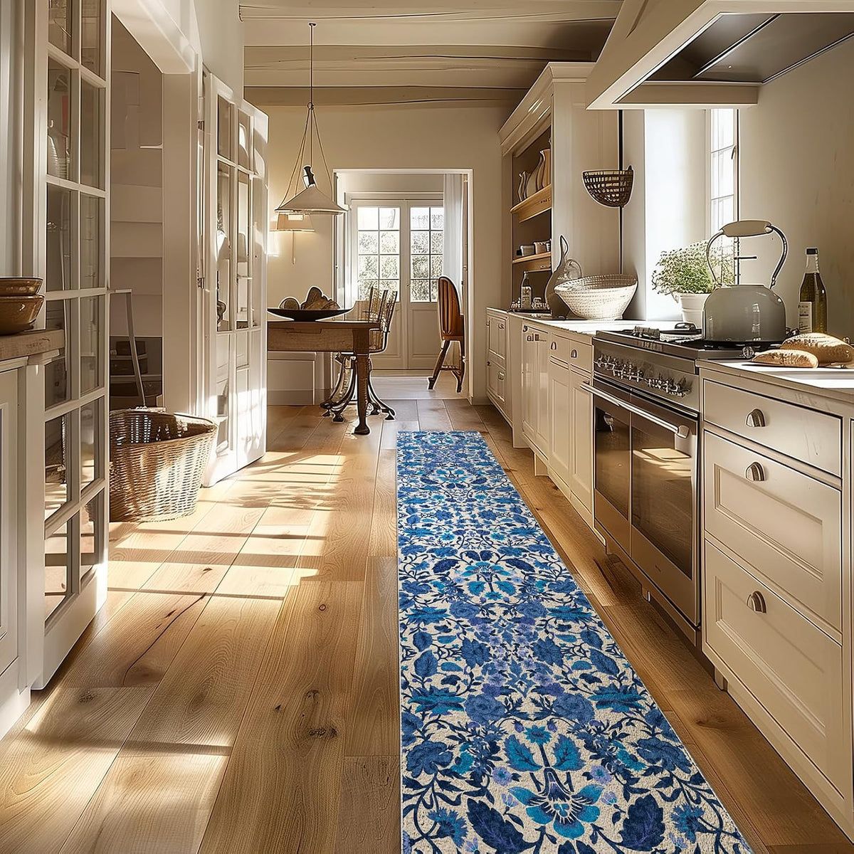 Hallyway Area Runner Rugs, Boho Floral Faux Wool Indoor Outdoor Rugs, Washable Rugs Dining Room Living Room