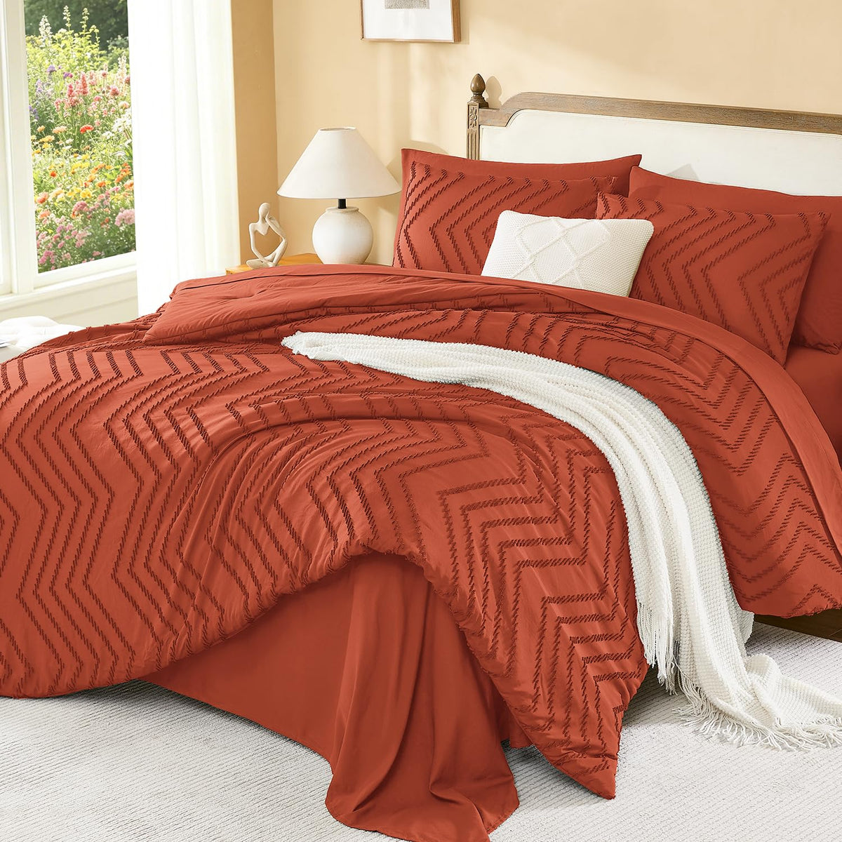 Oversized Queen Comforter with Sheets, 7 Pieces Boho Bed Set