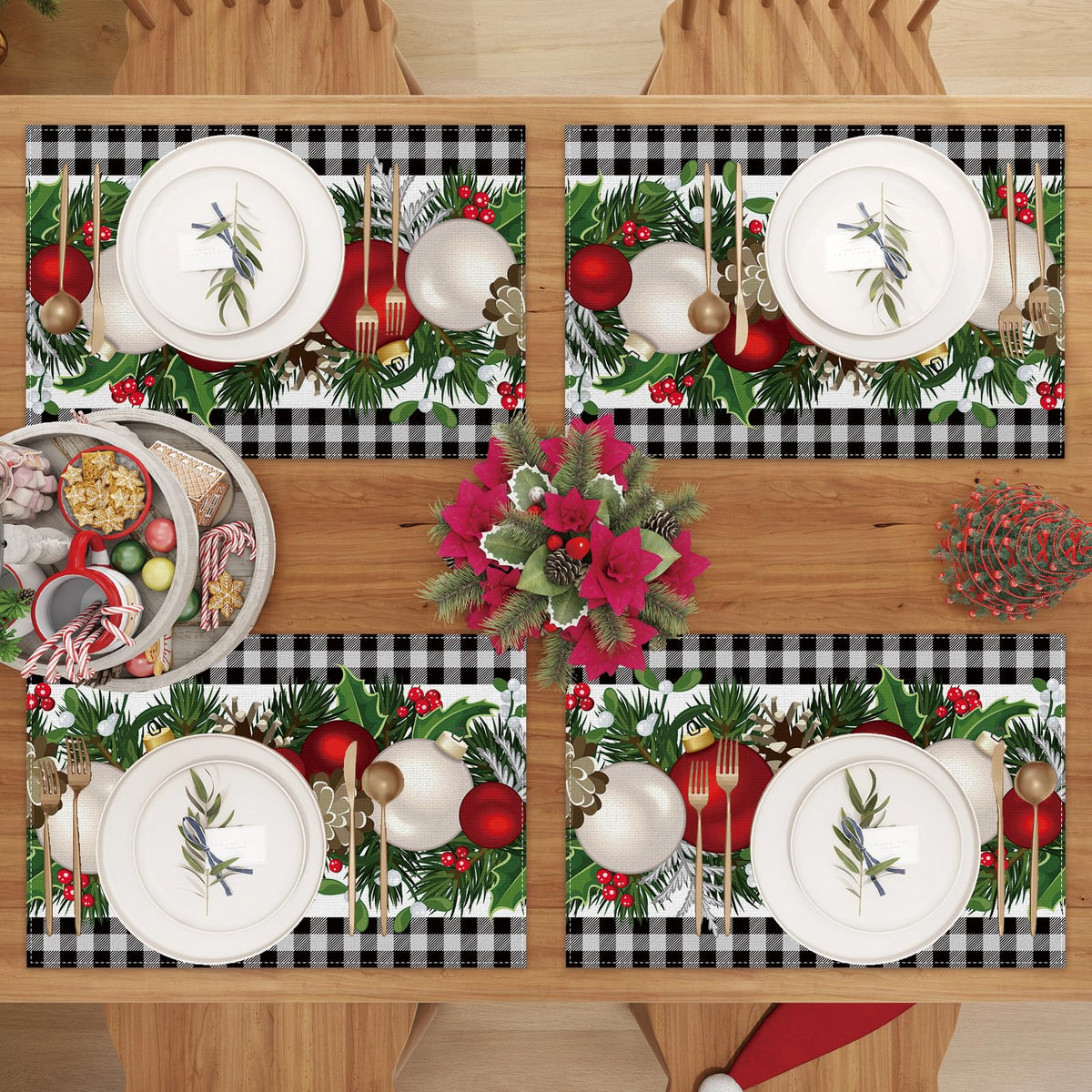 Christmas Placemats Set of 4, Xmas Decorations Decor