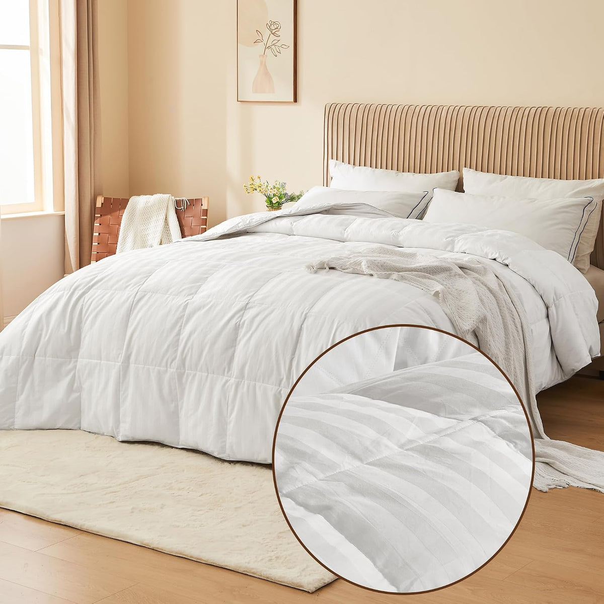 Goose Feather Down Comforter Full/Queen - All Season Duvet Insert Ultra Fluffy Soft 100% Cotton Shell Cover, Hotel