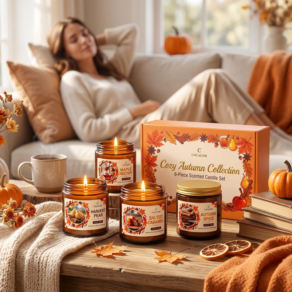 Fall Candles Set, Scented Candles, Gift Ready, 6 x 3.5oz