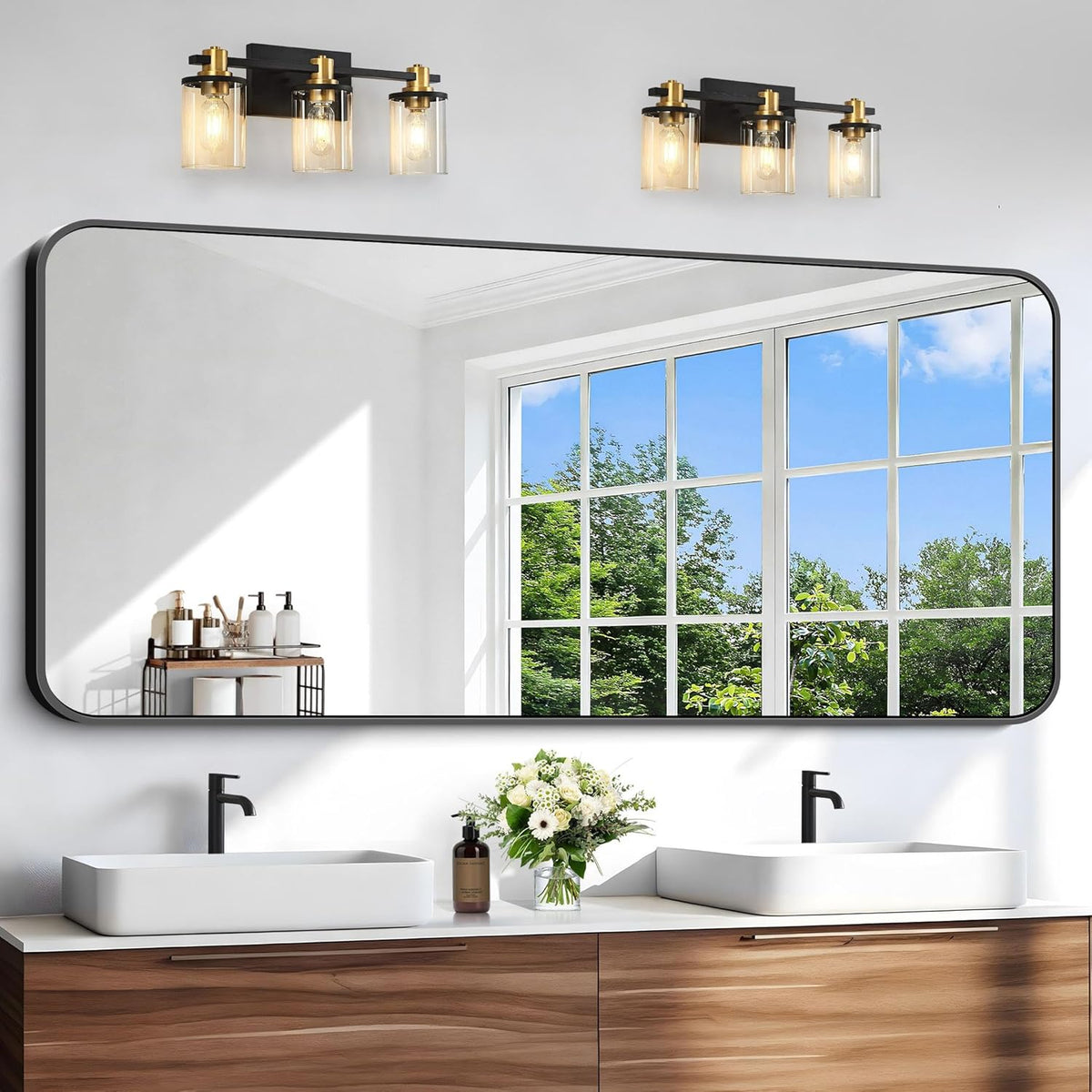 Black Bathroom Mirror, 66x30 inch Aluminum Metal Frame Rectangular Vanity Mirror, Large Wall Mounted Rectangle Mirrors