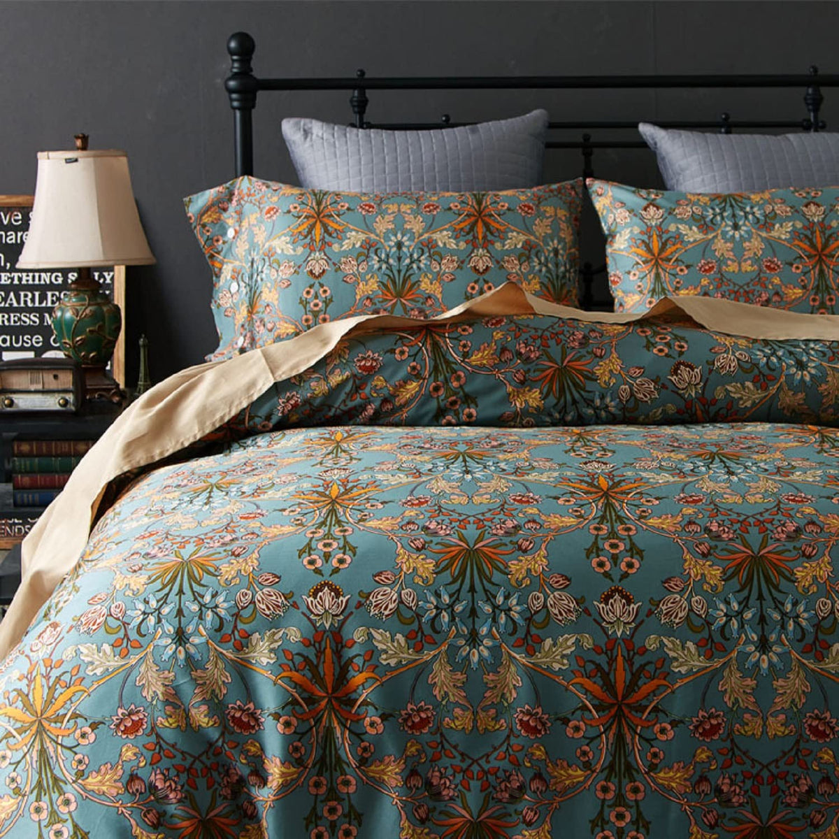 Vintage Style Boho Floral Duvet Cover Queen Percale Cotton Comforter Cover Medallion Paisley Print Bedding Set
