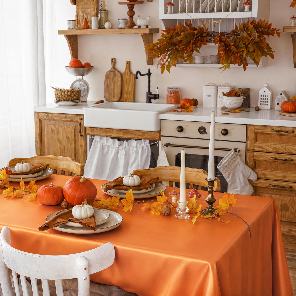 4 Pack Fall Themed Satin Tablecloth 102 x 58'' Overlay Table Cover