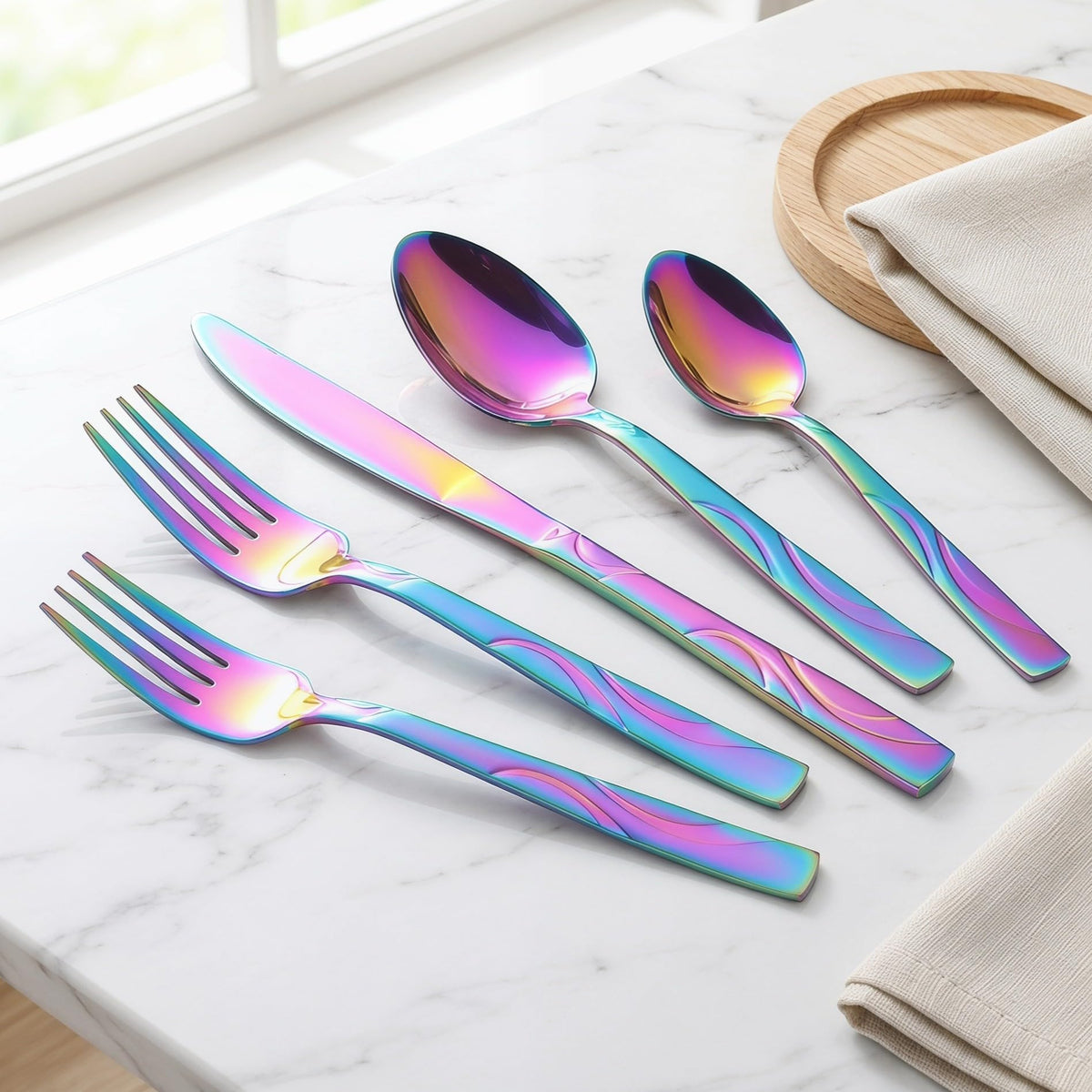 60-Piece Rainbow Silverware Set for 12, Stainless Steel Cutlery Set