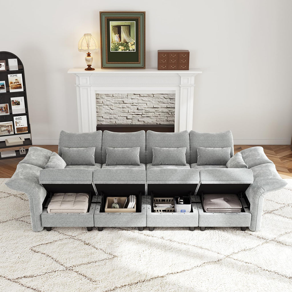 8 Seater Modular Sectional Sofa Sleeper 114 Inch Large Chenille Sectional Couches with Storage Ottoman, Adjustable