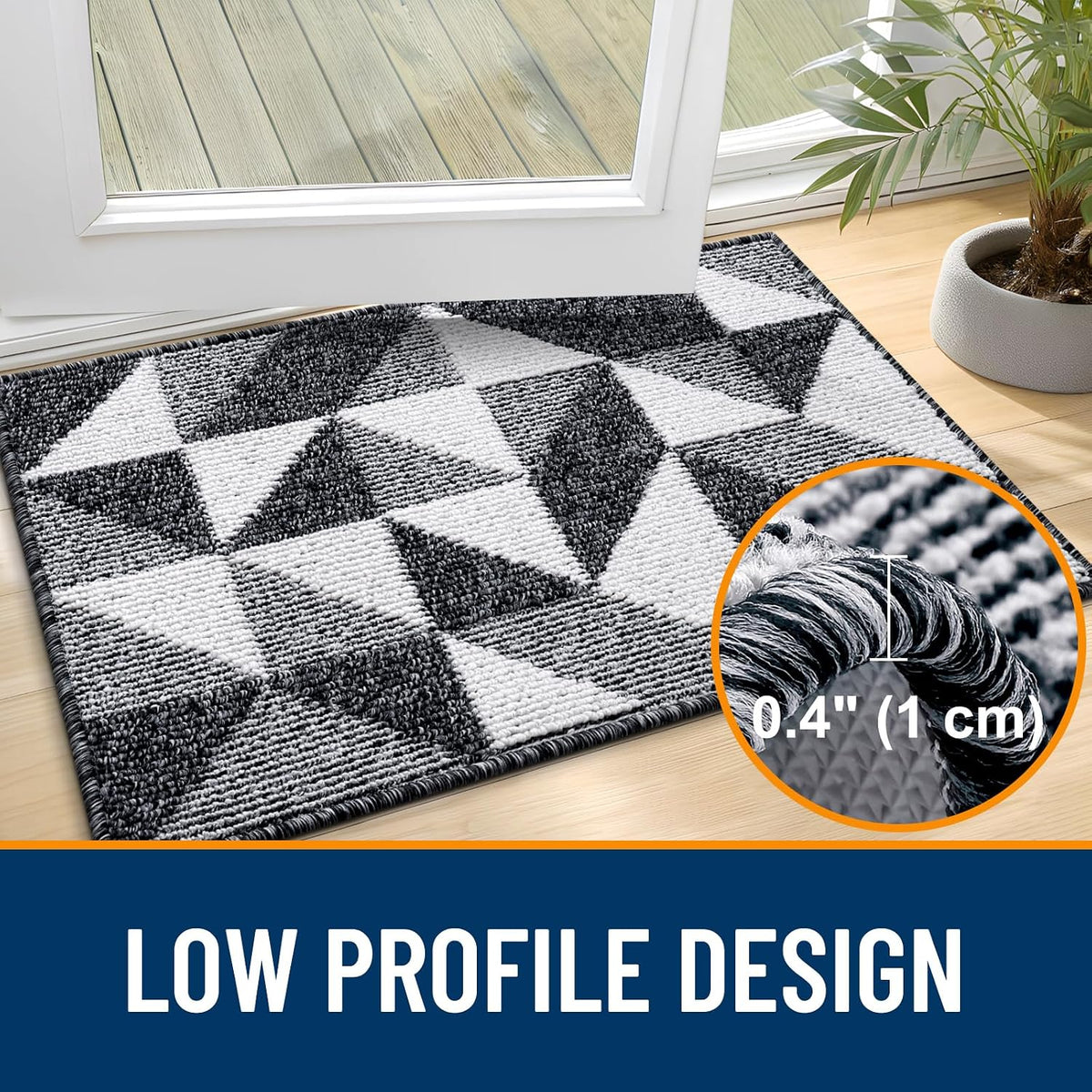 Door Mat Indoor Entrance Washable 36x24, Odor-Free Low-Profile Front Back Geometric Doormat, Absorbent Resist Dirt