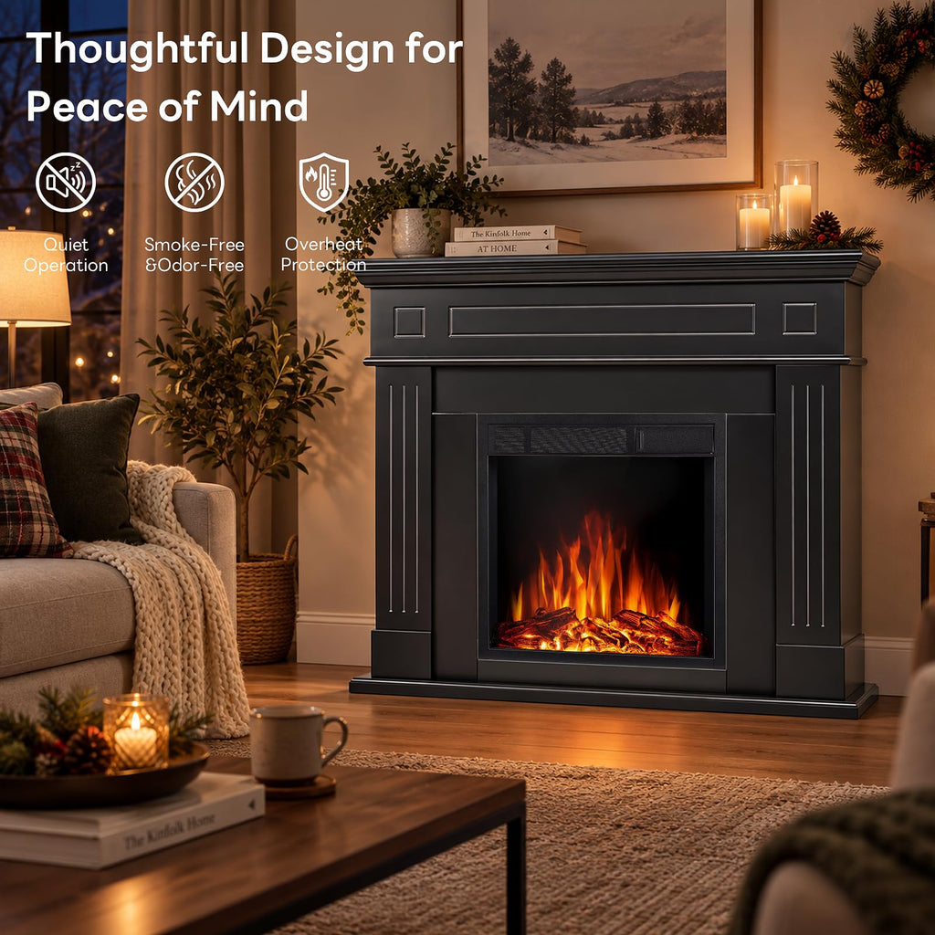Electric Fireplace with Mantel, Dark Black(43inch)