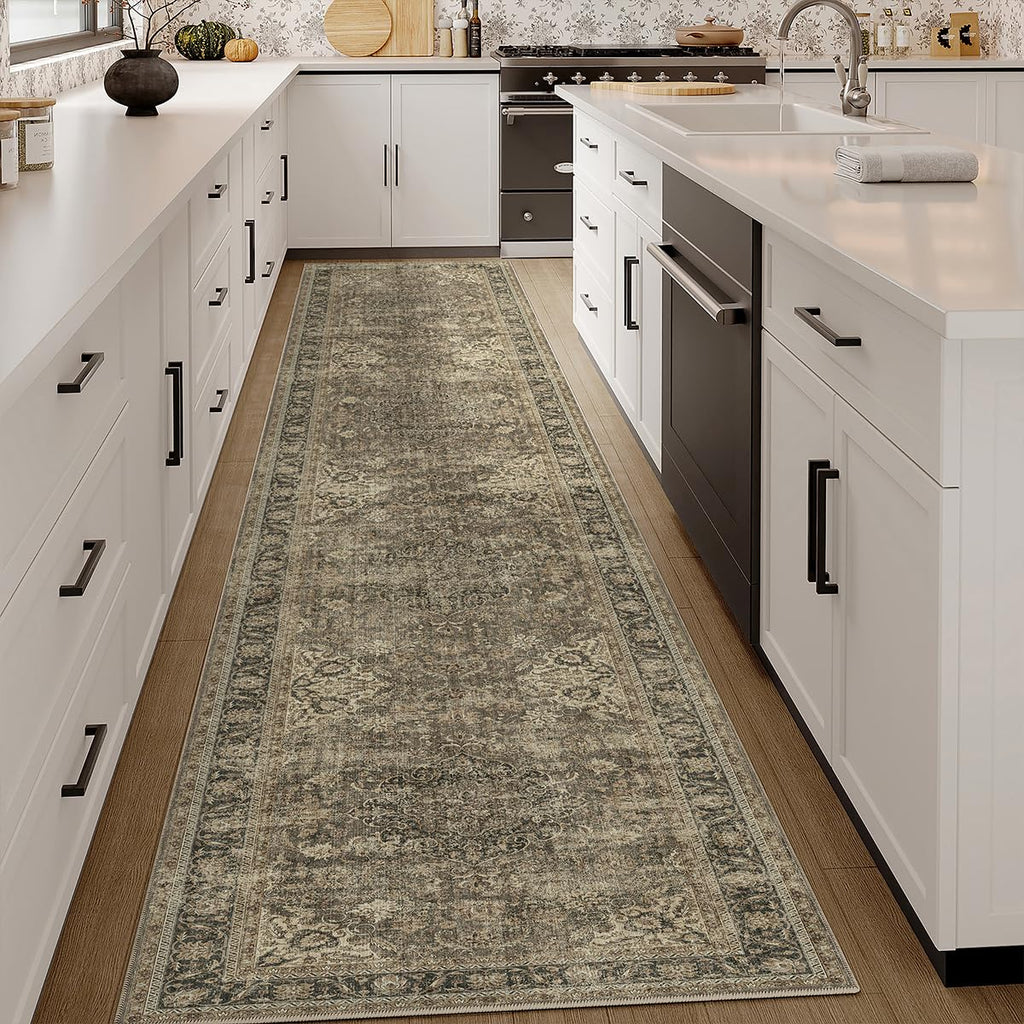 3x12 Washable Runner Rug Brown Vintage Rug