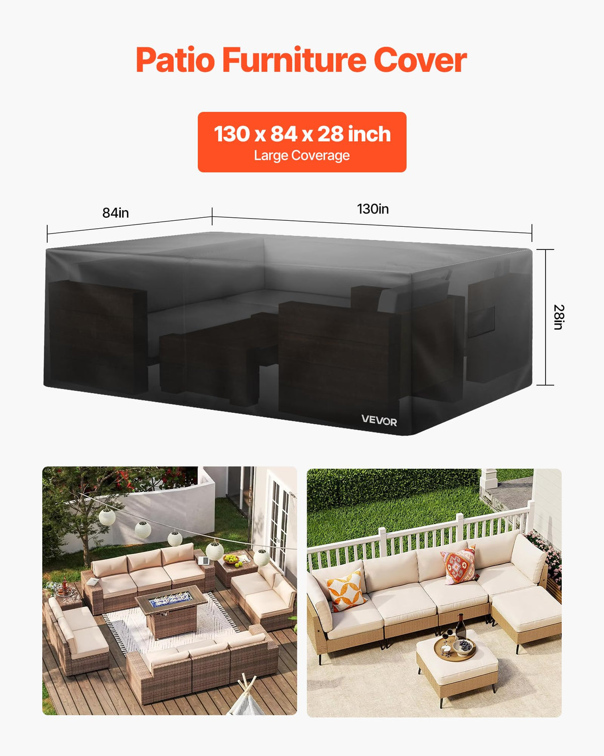 Patio Furniture Cover, 420D Heavy Duty Waterproof Outdoor Dining Table and Chairs Cover, Large Rectangular Patio