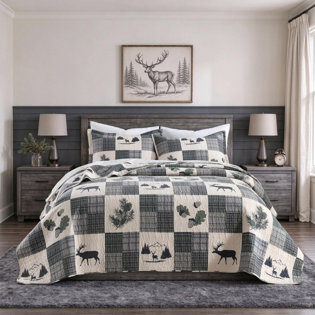 Cabin Quilt Set 100% Cotton Bedding Sets Rustic Style Plaid Patchwork