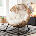 Wicker Rocking Egg Chair PE Rattan with Cushion, Oversized Patio Lounge Rocker Chair for Outdoor, Indoor, Balcony