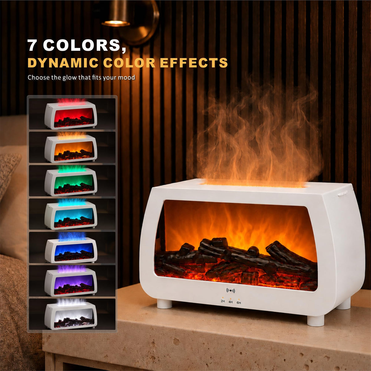 Fireplace Essential Oil Diffuser with Sound Pickup, 200ml Flame Ultrasonic Aroma Humidifier Flame (White)