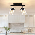 2-Lights Semi Flush Mount Ceiling Light, Modern Black Kitchen Light Fixtures Ceiling with Clear Glass Shade