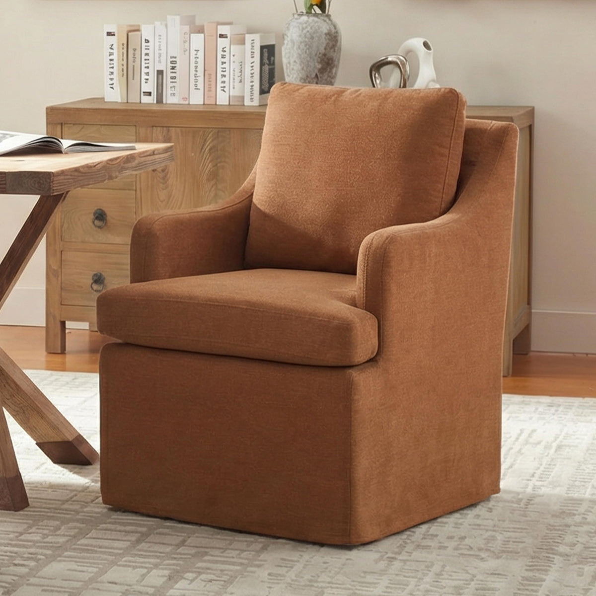 Upholstered Set of 4, Dining Room Chairs with Casters