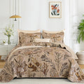Fall Quilt Queen Size Brown, 3 Pcs Floral Bedspread Bedding Set