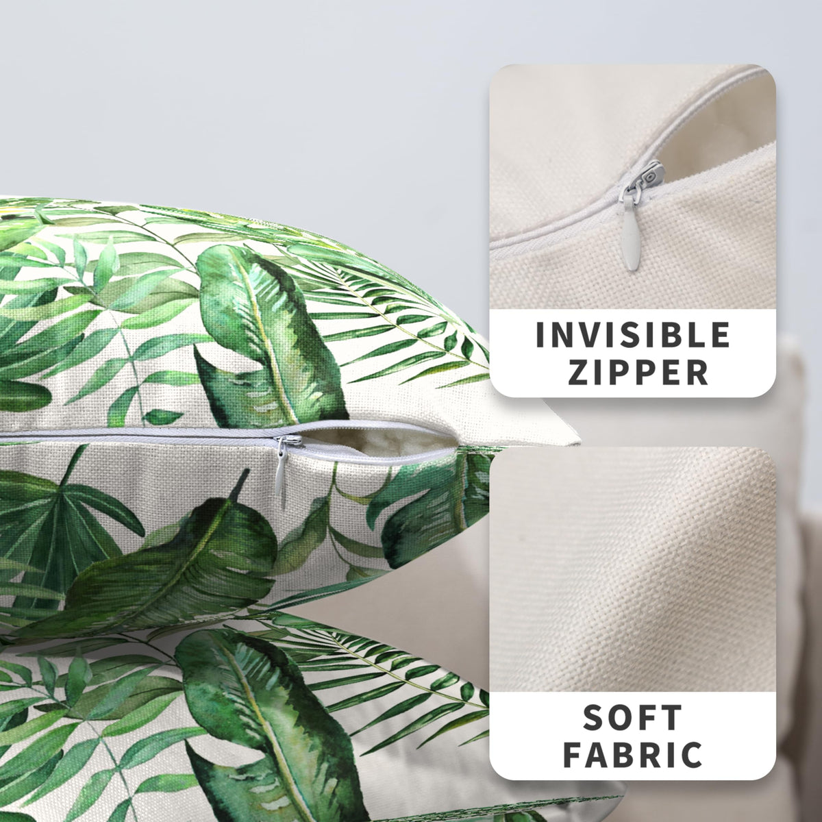 Summer Tropical Pillow Covers 22x22 Set of 2 Palm Leaves Throw Pillow Covers Green Monstera Leaf Outdoor Pillow Case