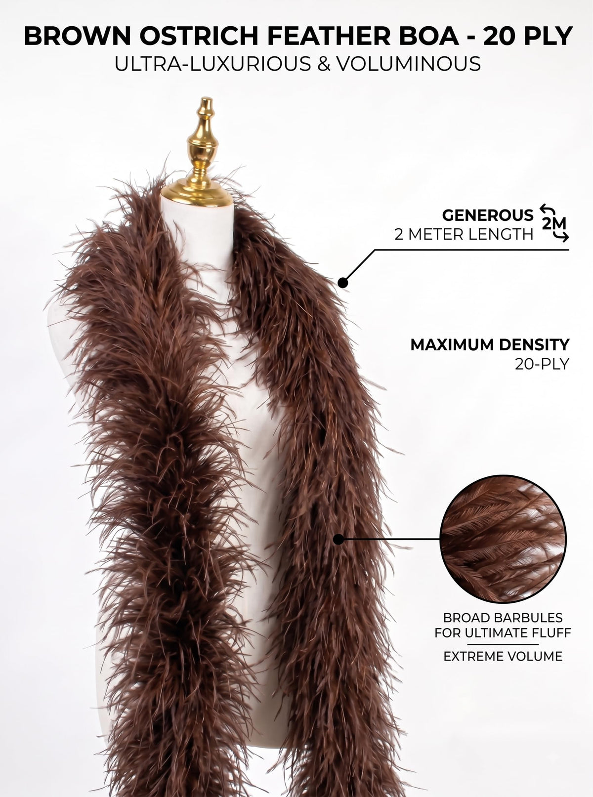 20 Ply Brown Ostrich Feather Boas for Bohemian Home Decor