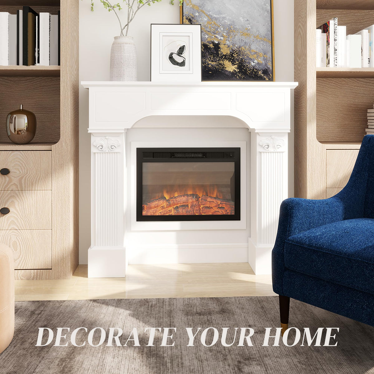 Baroque Fireplace Mantel Freestanding Ionic Leg 43.25"x42.75" White
