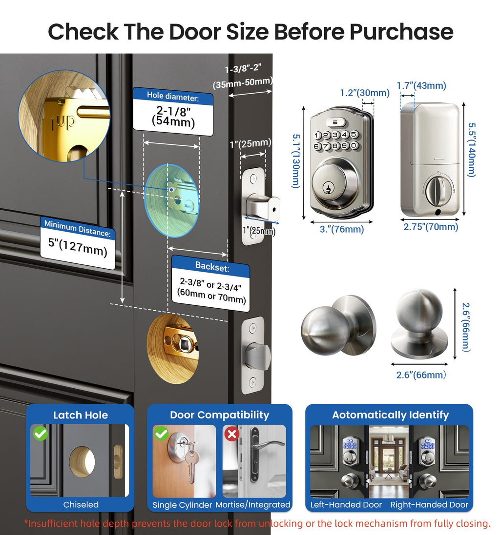 Keyless Entry Deadbolt Door Lock with Knobs, Satin Nickel