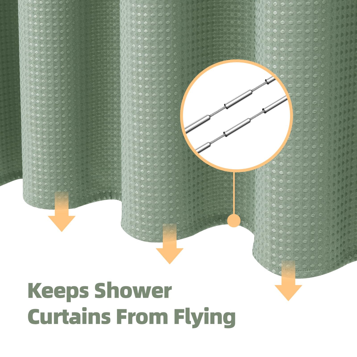 Waterproof Waffle Shower Curtain, Heavy Duty 3 Piece Set with Clear Liner and 6 Stainless Steel Hooks