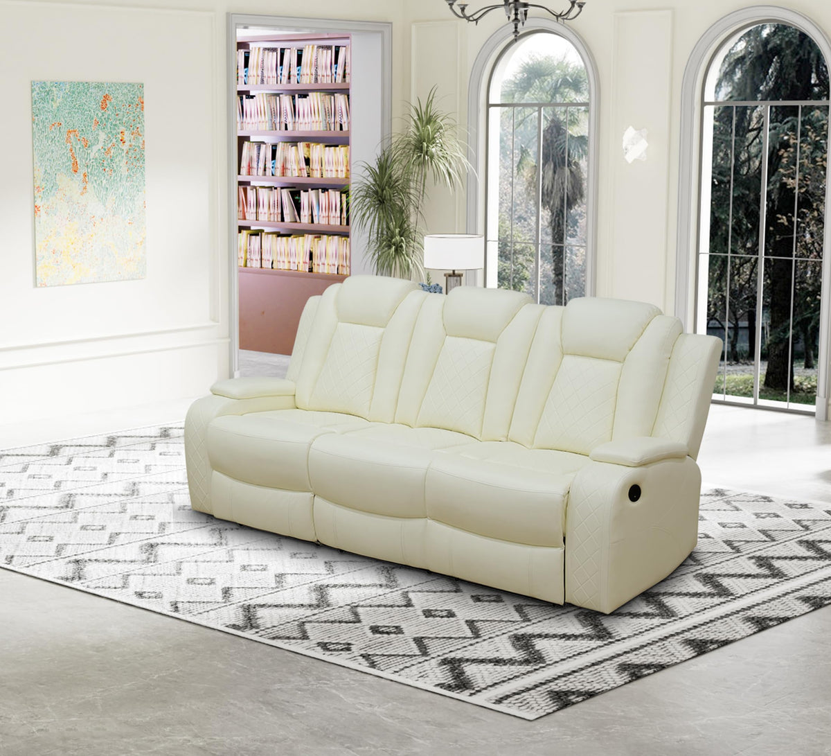 Power Recliner Sofa and Couch Set with LED, 2 Piece Breathing Leather Sofa Set, Reclining Couch and Loveseat Living
