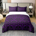 100 Percent Cotton Purple Black Ombre Floral Bedding Set for Girls Women Queen, Gothic Baroque Damask Comforter Cover
