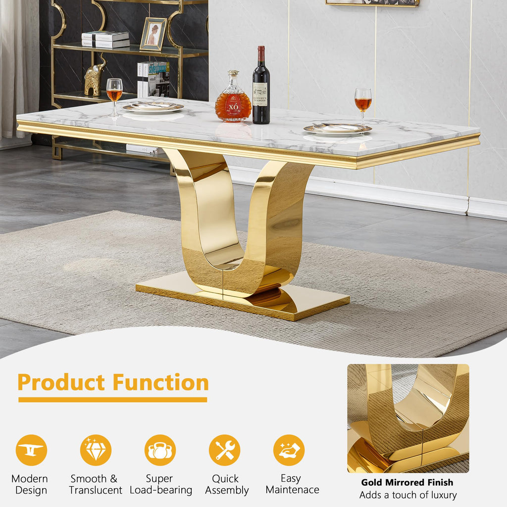 Faux Marble Dining Table Set for 4, Luxury Kitchen Table Chairs Set of 4