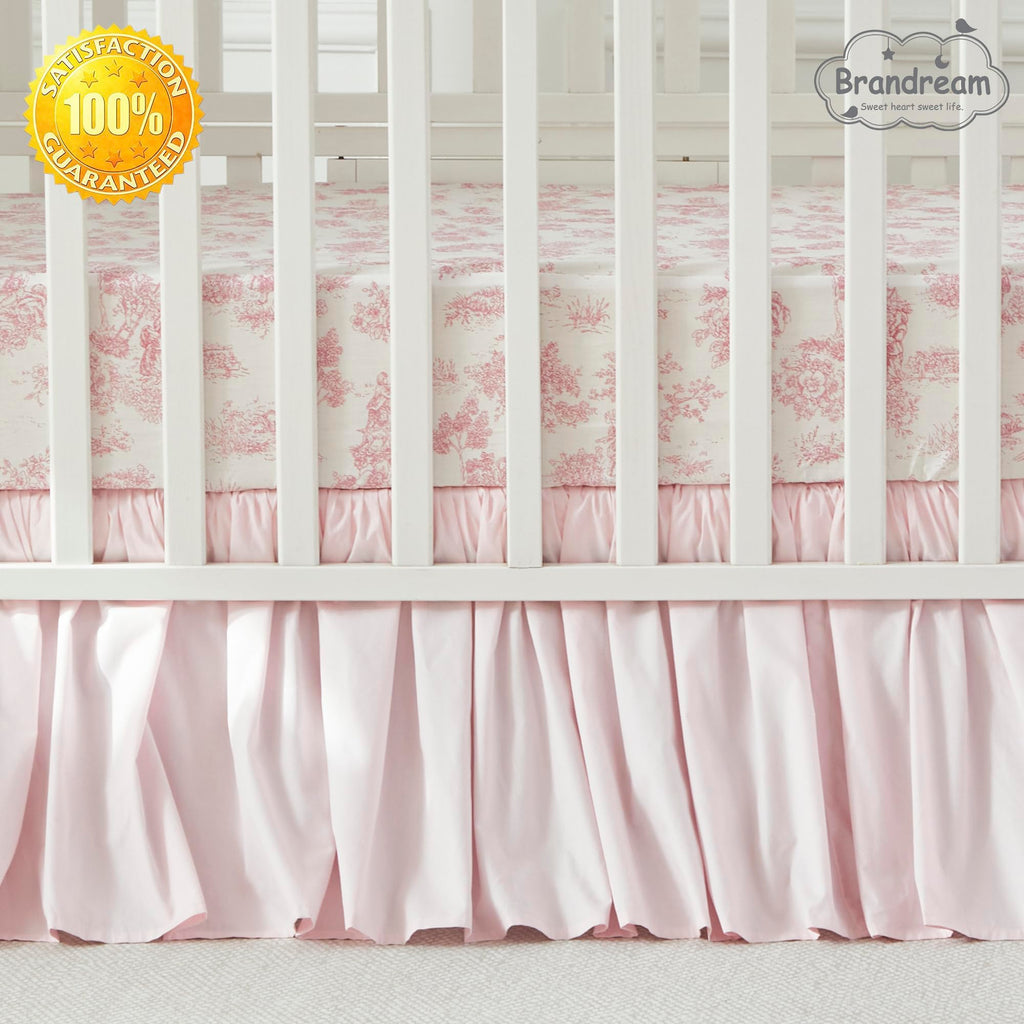 French Country Toile Crib Bedding Set for Girls Vintage Pink Toile Floral Print 100% Cotton Baby Girl Nursery Bedding