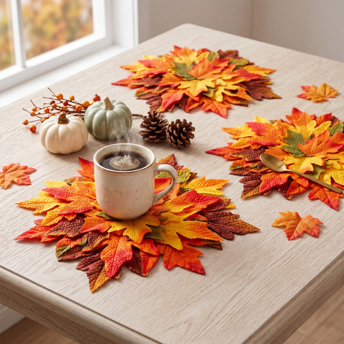 4 Pcs 15" Fall Placemats, Thanksgiving Leaf Mats, Multicolor
