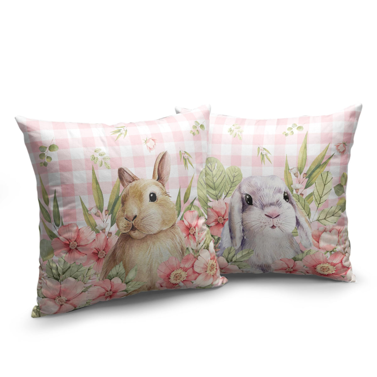 Easter Bunny Pillow Covers 24x24 Set of 2 Spring Floral Decorative Pillowcase Cute Rabbit Cotton Linen Cushion Case