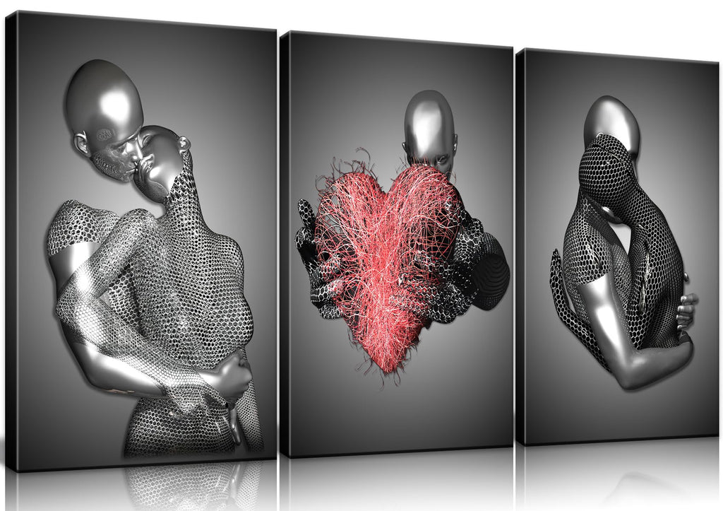 Framed Love Heart 3d Wall Art Romantic Couple Hug Abstract Art Prints Posters Decor Grey Black and White Canvas