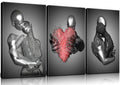Framed Love Heart 3d Wall Art Romantic Couple Hug Abstract Art Prints Posters Decor Grey Black and White Canvas
