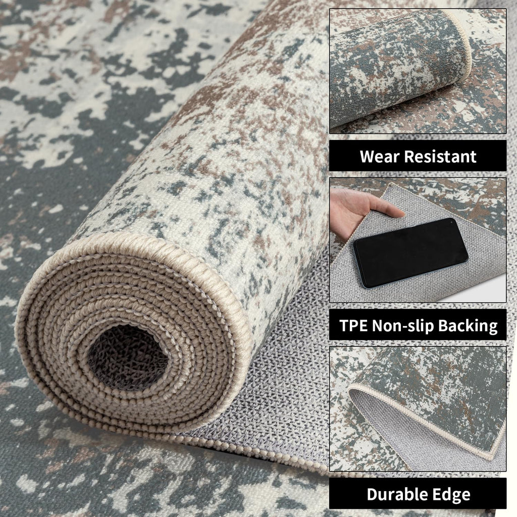 Runner Rug, Modern Abstract Washable Rug Brown