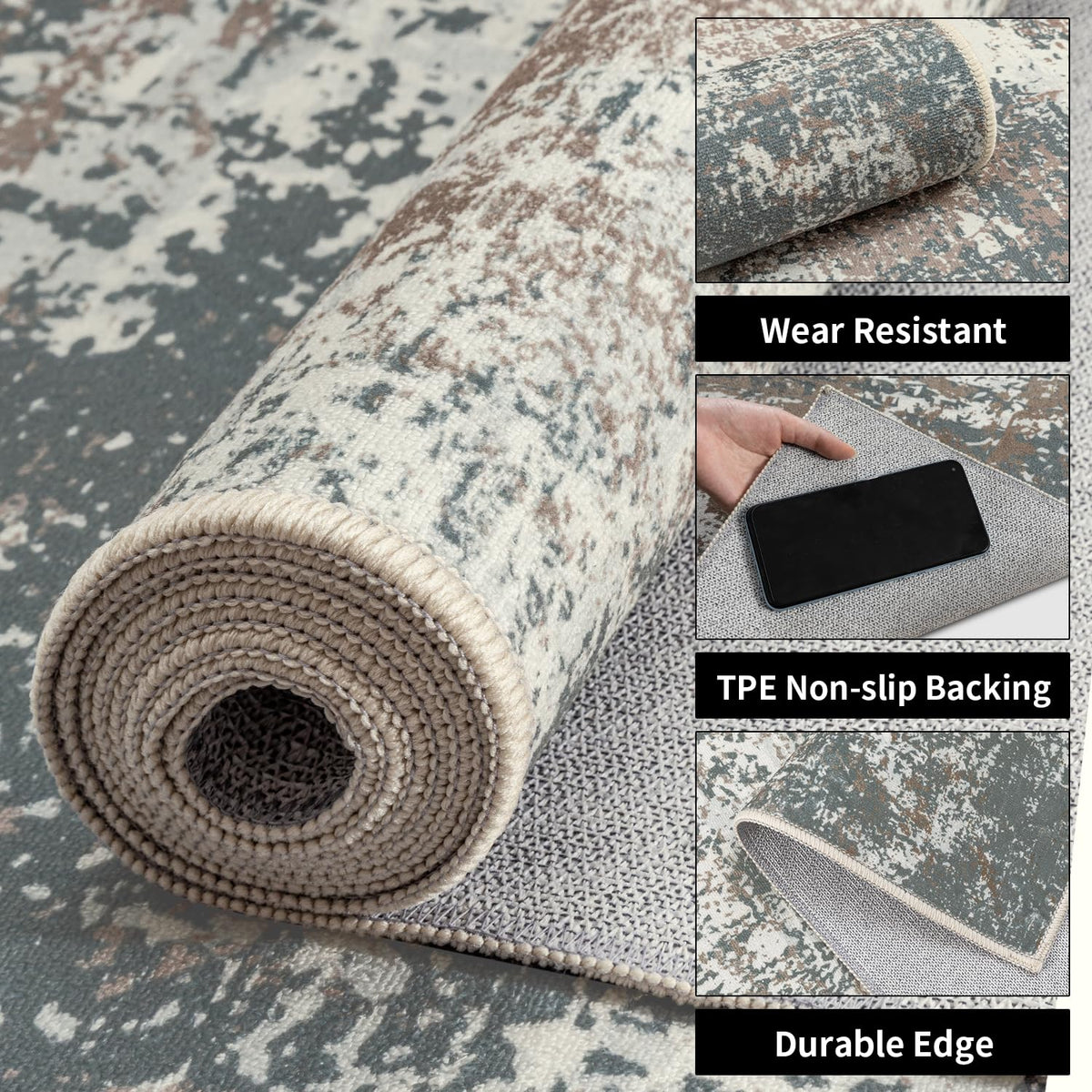 Runner Rug, Modern Abstract Washable Rug Brown