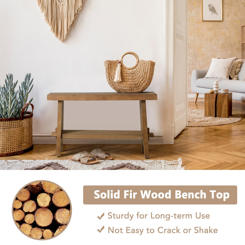 Wood Entryway Bench - 31.5" Farmhouse Small Storage Bench, Indoor